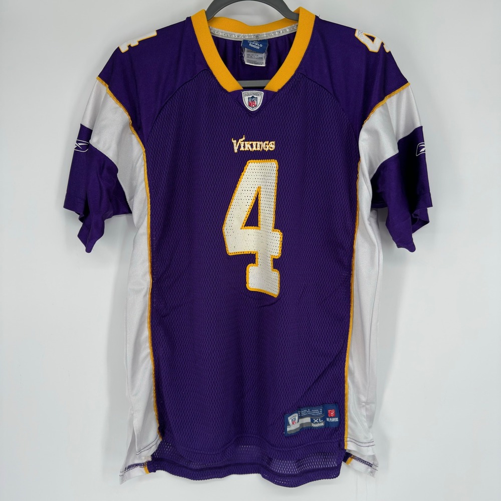 Reebok NFL Minnesota Vikings Brett Favre 4 Jersey Purple Youth XL 18-20 Mens S
